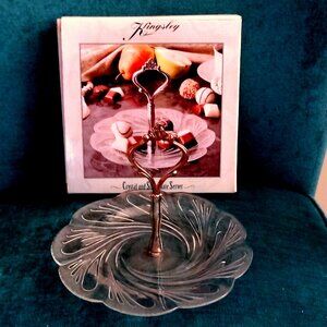 VTG Kingsley Crystal & Silverplate Handled Server, Canape,Candy, 8” NEW IN BOX
